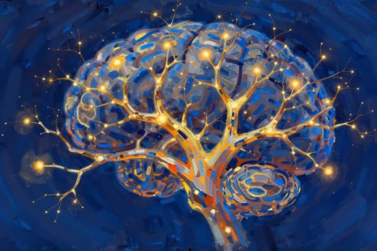 Brain neuroplasticity glowing neural tree in Philip Sue digital art