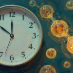 Intermittent fasting autophagy split composition in Philip Sue art style