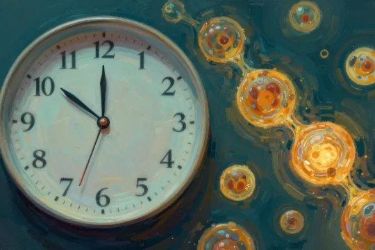 Intermittent fasting autophagy split composition in Philip Sue art style