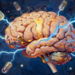 Brain with nootropic compounds and synaptic lightning in Philip Sue style