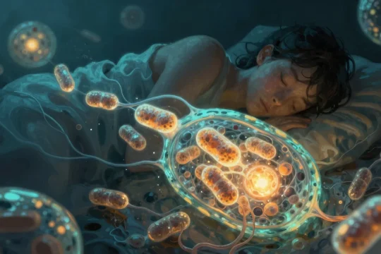 Luminous mitochondria and elongating telomeres during deep sleep - Philip Sue Art Style