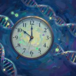 A central, intricate DNA helix structure, vividly glowing with subtle, colored epigenetic tags and switches along its strands. Around the helix, stylized NAD+ molecules emit a golden, vibrant energy, intertwining with the DNA. Abstract representations of healthy lifestyle elements, such as green leaves for diet and dynamic streaks of light for exercise, subtly influence the helix.